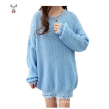 Women Knitted Dress Fashion Design Long Women Ripped Knitted Pullover Sweater Dress